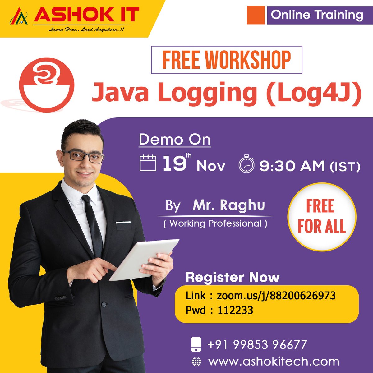 ashokitschool's tweet image. 🛑 NO FEE 🛑
✍️ Enroll Now : bit.ly/3ErmRiz
👉 Free Workshop On 19th-Nov @ 9:30 AM IST
🌐 Visit : ashokitech.com
📞 Contact Us : wa.me/+919985396677
#java #javalogging #Log4j #workshop #freeworkshop #coding #programming #onlinetraining #ashokit