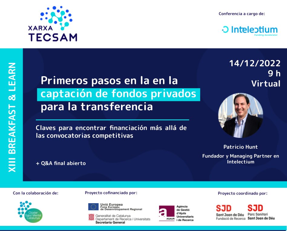 Intelectium (@intelectium) on Twitter photo 𝐒𝐀𝐕𝐄 𝐓𝐇𝐄 𝐃𝐀𝐓𝐄: El próximo miércoles 14 de diciembre, <a href="/patriciohunt/">Patricio Hunt</a> participará en el Breakfast & Learn del mes de diciembre organizado por la Xarxa TECSAM.
Apúntate de manera totalmente gratuita:
👉lnkd.in/ezUqcCXH 𝐒𝐀𝐕𝐄 𝐓𝐇𝐄 𝐃𝐀𝐓𝐄: El próximo miércoles 14 de diciembre, <a href="/patriciohunt/">Patricio Hunt</a> participará en el Breakfast & Learn del mes de diciembre organizado por la Xarxa TECSAM.
Apúntate de manera totalmente gratuita:
👉lnkd.in/ezUqcCXH