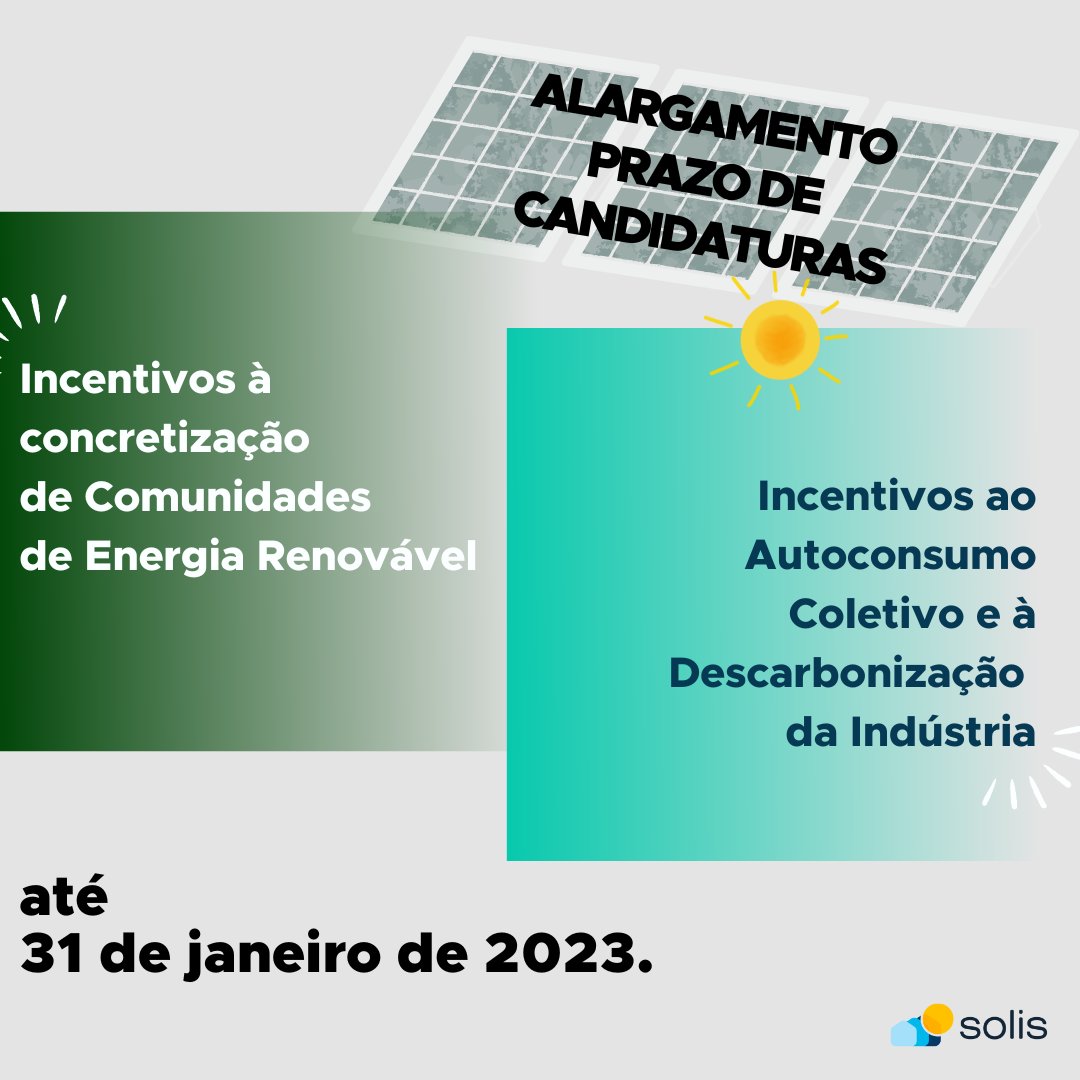 solis_lisboa's tweet photo. Os Apoios à concretização de Comunidades de Energia Renovável e Autoconsumo Coletivo (https://t.co/SxIbX9wnaO) e à Descarbonização da Indústria (https://t.co/gbdq2043iD) estenderam os prazos 📆 até ao dia 31 de janeiro de 2023. Seja Brilhante. Agarre o Sol de Lisboa!#solislisboa https://t.co/5v4PVmJjJ1