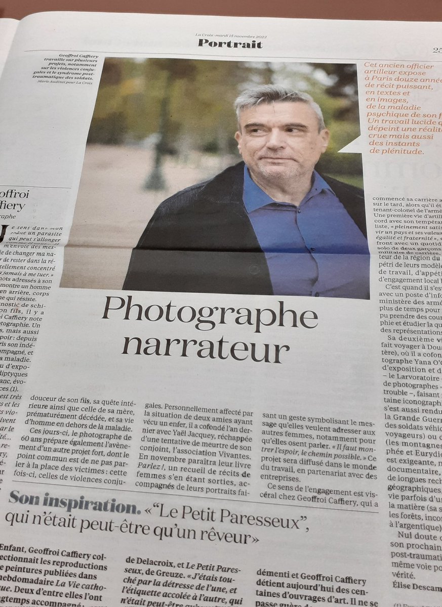 Très beau portrait de Geoffroi Caffiery dans <a href="/LaCroix/">La Croix</a> 
Le journal et l'exposition sont visibles à la médiathèque.