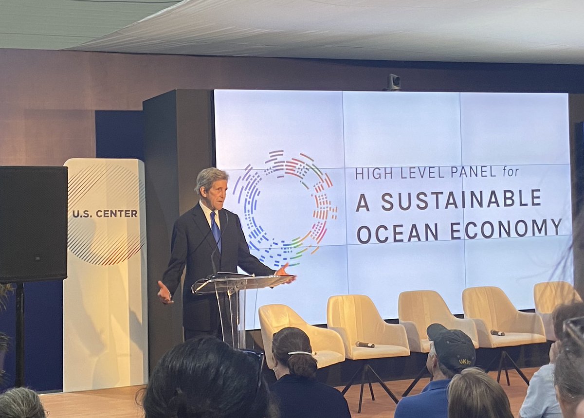 FijiMissionUN's tweet photo. The #Pacific push at #cop27egypt continues- Amb @sprasadfj joined US Climate Emb.@JohnKerry at the US Center this AM> mainstreaming #ocean in COP process is vital. There can be no 1.5 without a healthy ocean & there cannot be a healthy ocean without 1.5! #lifeline #redline 🦈🌊 https://t.co/TSdnCDtgZd
