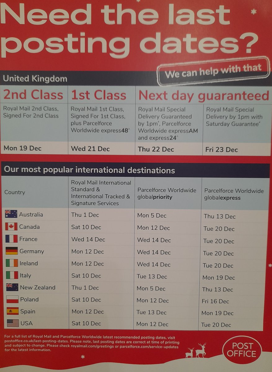 CreatonShop's tweet photo. We've been getting a few questions about last posting dates for Christmas, so here's all the info you should need all in one picture! https://t.co/50fv91xxxg