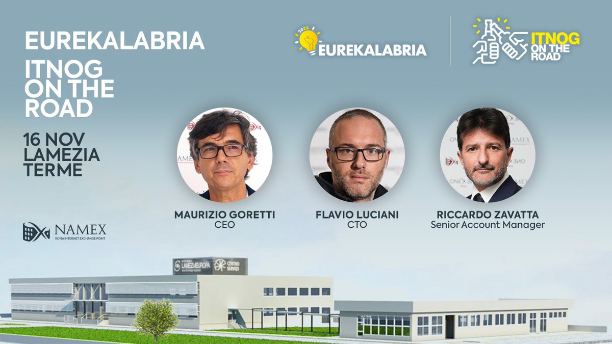 namex_ixp's tweet photo. Domani @MaurizioGoretti, @flavioluciani81 e Riccardo Zavatta saranno a Lamezia Terme per #Eurekalabria, il ritorno di #ITNOGontheroad!
Il nostro CEO e il nostro CTO sono anche coinvolti con due presentazioni.
Info e registrazione su Eventbrite:--->https://t.co/dlidTtUvwf https://t.co/MyWF1hlUYP