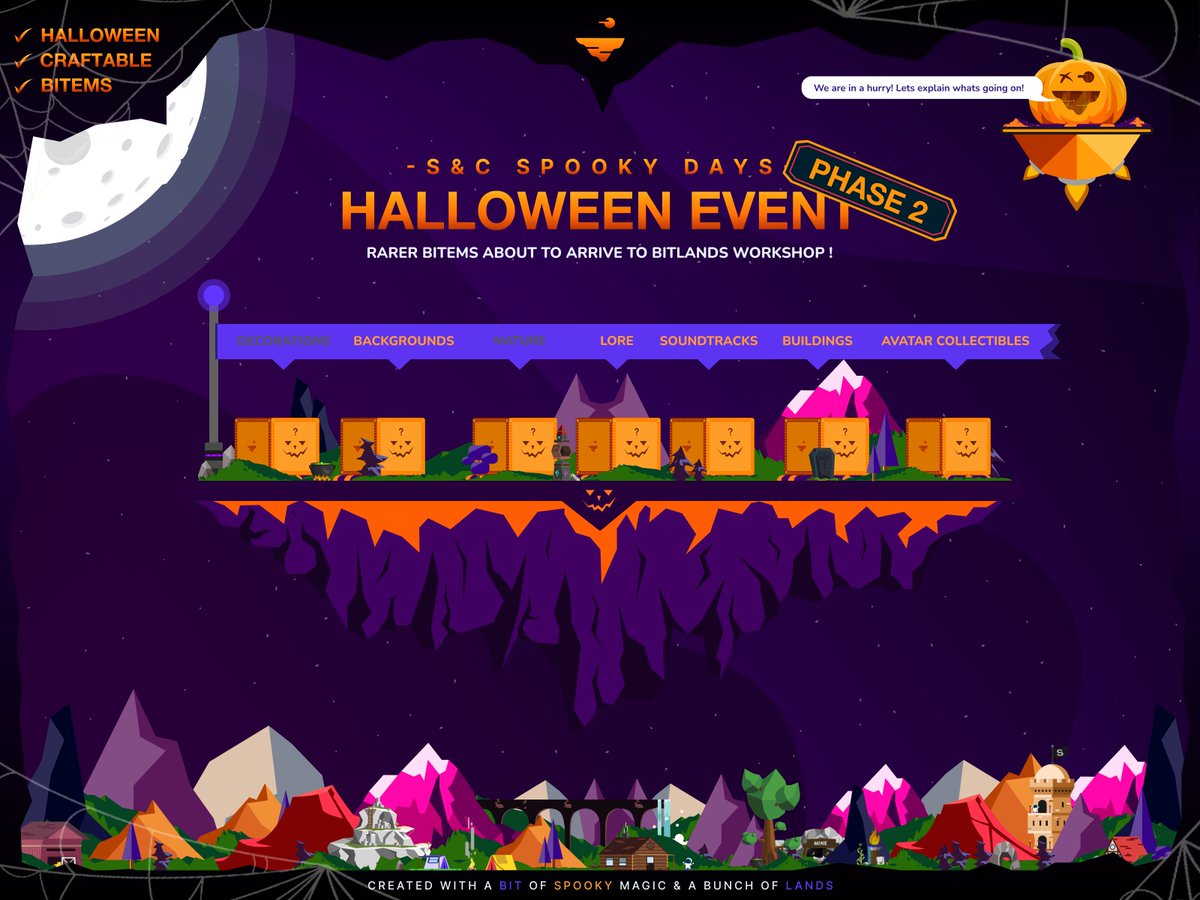 Bitlands_'s tweet photo. GM #Bitlanders!🌄

Let's start the #bitlatehalloween #SneakPeek thread with all the new Bitems 🎃

Phase 2 its now here! 🚀

Last chance to #craft the basic #spookybitems in the workshop🧩

https://t.co/9vIWnZ0Bg2 https://t.co/kL4wUBpMUa