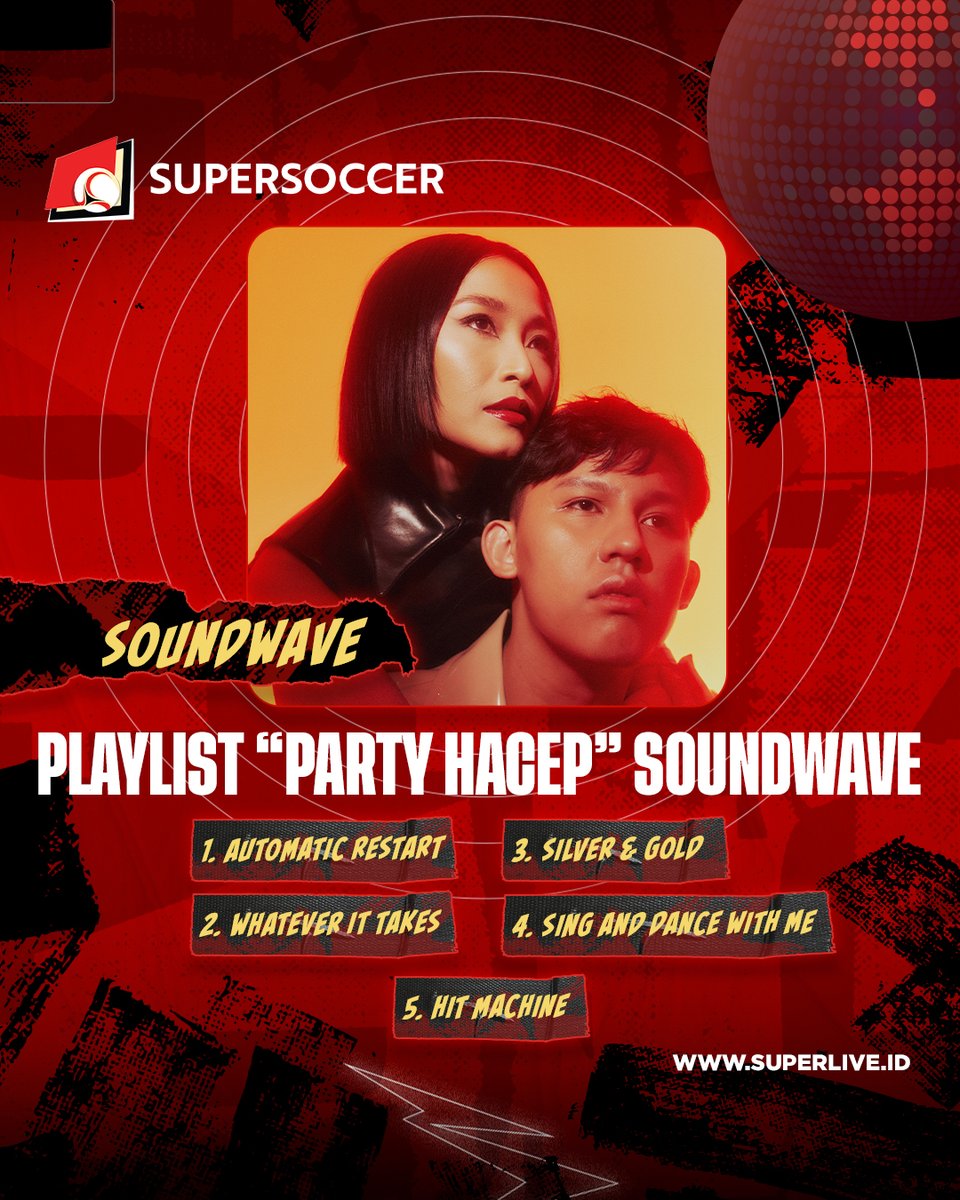 my_supersoccer's tweet photo. Siapa di sini yang udah siap PARTEEEEEHH bareng Soundwave?🪩🪩🕺💃

Yess, Soundwave adalah salah satu musisi yang bakal nemenin kalian di SOCCERPHORIA Bandung tanggal 26 November nanti. 

#SUPERLIVE 
#SUPERSOCCER 
#INIRASANYASUPER 
#SOCCERPHORIA https://t.co/LShyfdJksU