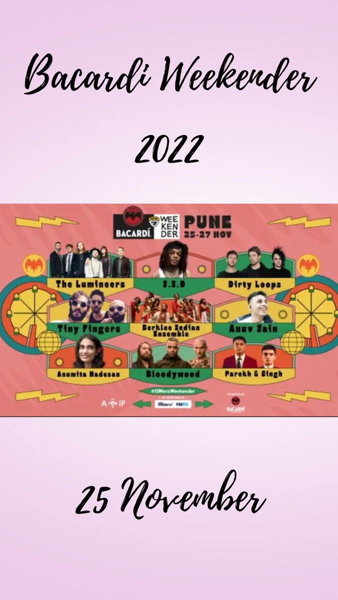brewing_buzz's tweet photo. #BacardiWeekender2022 is here!!
With #thelumineers #dirtyloops #parekhandsingh #anuvjain #tinyfingers #BerkleeIndianEsemble #AnumitaMadesan from 25-27 #November https://t.co/9SSTXj8SFw