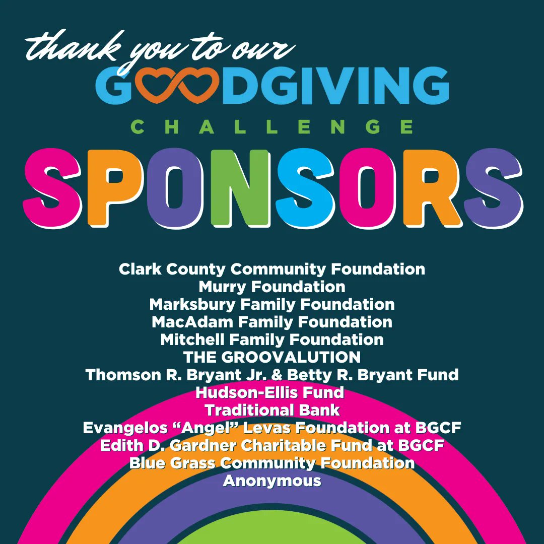 The #GoodGivingChallenge is FUN because of the $600,000 in matching dollars + prizes that boost the power of your donations! Please join us in thanking our sponsors for their generosity and support of the nonprofits in the GoodGiving Challenge! #BGgives