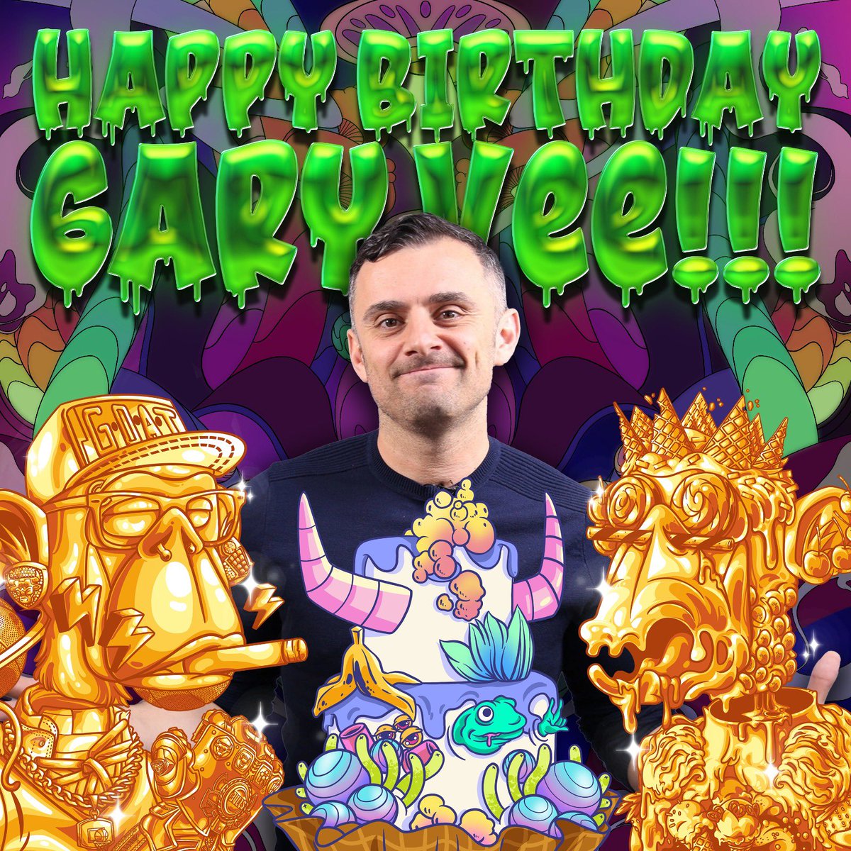 AcidApesSociety's tweet photo. @garyvee @veefriends Today is the day for you to unleash mischief and mayhem with the @AcidApesSociety in giving without expectations, as you always do! Thank you @garyvee for being you! #GoApeShit #HappyBirthday https://t.co/aEAtr9nE7z
