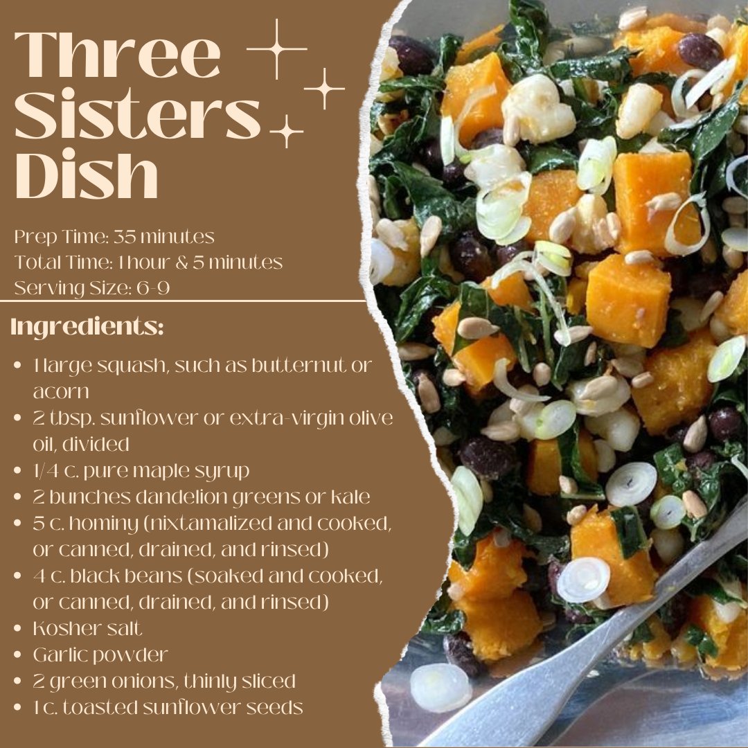 GolisanoLibrary's tweet photo. A recipe that celebrate Indigenous American food traditions is the Three Sisters Dish. Here is a recipe to make at home in honor of Native American Heritage month!
#golisanolibrary #nativeamericanheritagemonth https://t.co/pkuEqrRF1m
