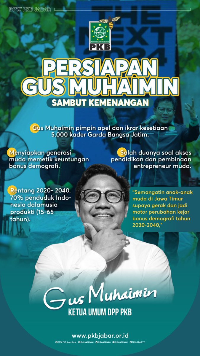 dpwpkbjabar's tweet photo. Mari sambut kemenangan ๐
#gusmuhaimin
#syaifulhuda
#gusmuhaiminpresiden2024 #cakimin #emhasanuddin #syaifulhooda #pkbjabar #millenial #jabar #politik #infobandung
@cakiminow @emhasanuddin @dpp_pkb @syaifulhooda @AcepJamaludin01 https://t.co/reHydQxPcE