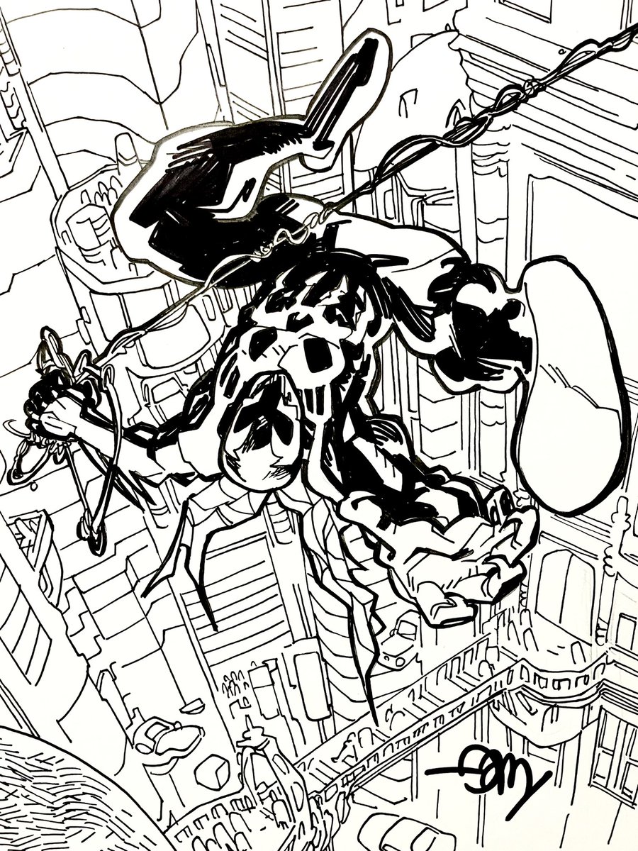 DamooseSeth's tweet photo. #WakeUpAndDraw #SpiderMan2099 #IntoTheSpiderVerse #Marvel #MCU #RickLeonardi #NuevaYork #TooCartoony #ComicsAreForEveryone https://t.co/TosMTHOs9D