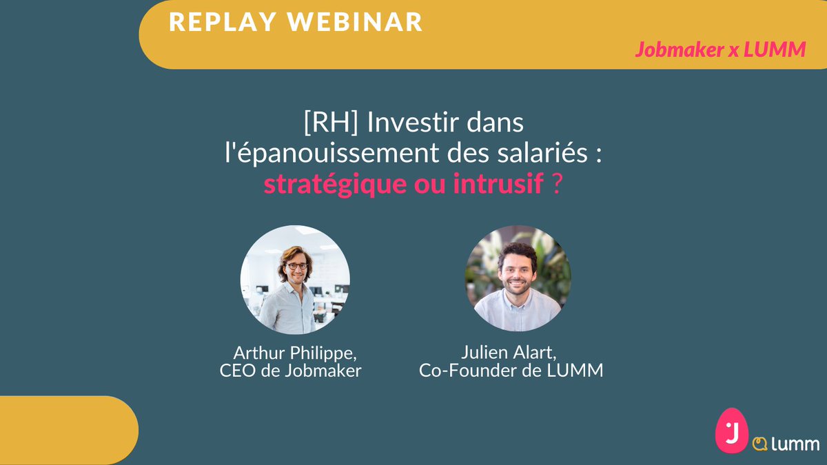 Jobmaker_'s tweet photo. [#WEBINAR 🎙] Le replay de notre webinar sur l'épanouissement collaborateur est disponible. Retrouvez l'échange entre Arthur Philippe CEO de #Jobmaker &amp; @julienalart co-founder de @lumm_io. 

👉https://t.co/ScxRBnwuFU 

#bienêtreautravail #épanouissementcollaborateur https://t.co/ypqh9aaTMr