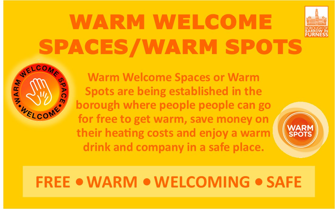 WandFCThrivComm's tweet photo. More venues in the Borough are offering a safe, warm space for people to visit. The latest are Emmanuel Community Church, Abbey Road Baptist Church, Risedale Gospel Hall, Stitch-Ability & @CumbriaCC libraries. For more info visit: https://t.co/8e0Y9FfTBb
#WarmSpots #WarmSpaces https://t.co/JFNbPNyYTN