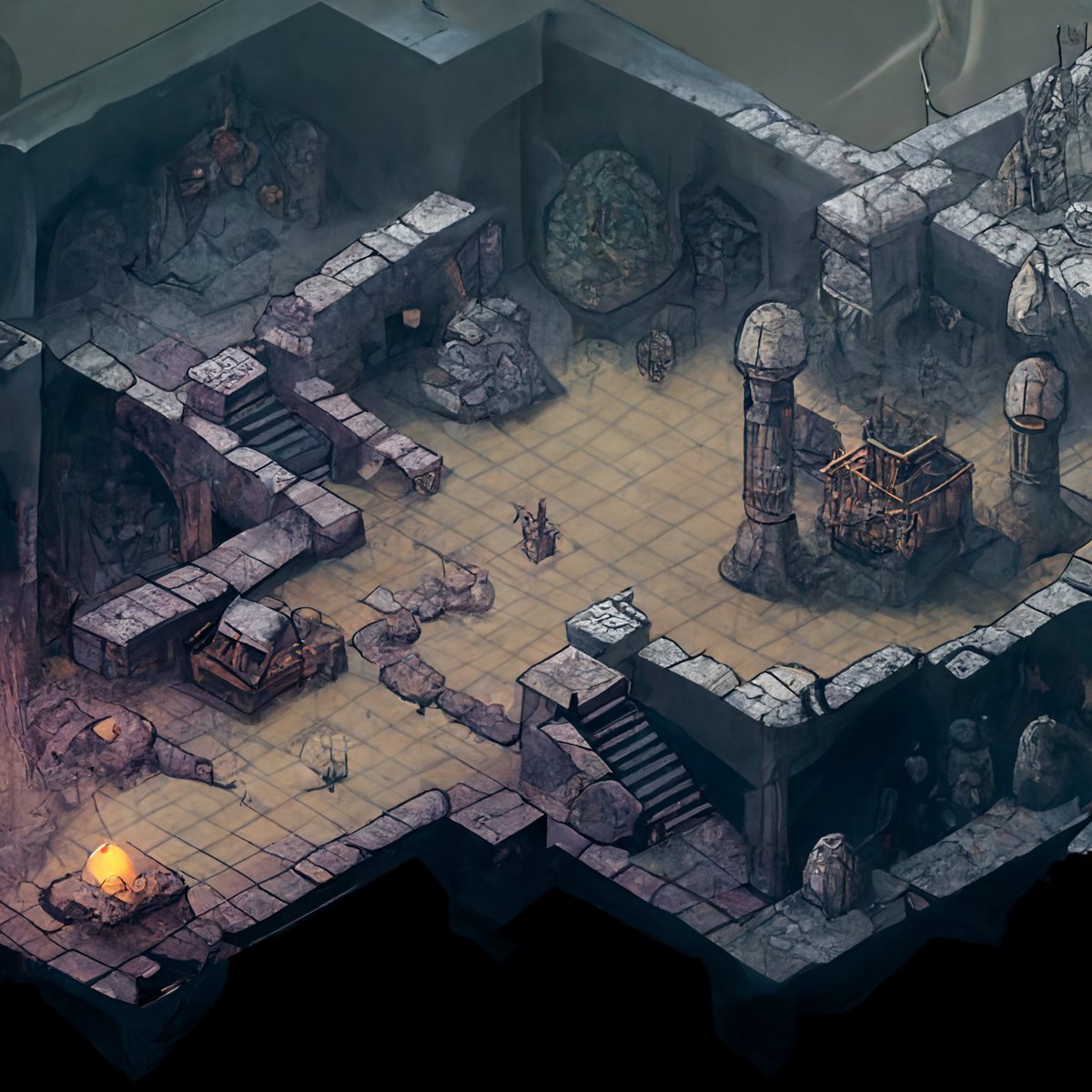 DwarvenAcademy's tweet photo. I asked AI to generate an isometric dungeon map. This is what I got! Details are a bit fuzzy but surely interesting. I am trying out isometric style in my campaign using hex cells instead of squares.
#dnd #dndmap #ttrpgfamily #ai #aiart https://t.co/auo6pr6xGP