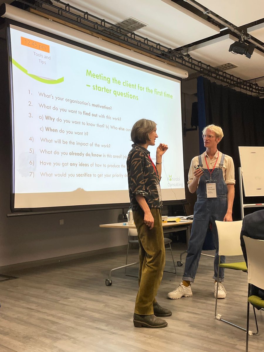 KohlrabiCons's tweet photo. Fran and Corne from Kohlrabi role-playing as part of our Consultancy Training for PhD students with @GBC_Anne  @TheUnionUCL Meeting clients outside of academia and sharing your research skills with them is one of the best parts of research consultancy https://t.co/w0qw8vJQTq