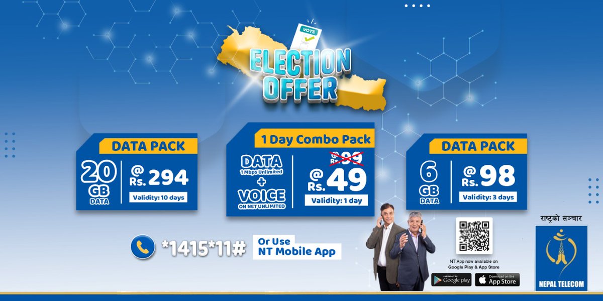 ndcl_nt's tweet photo. निर्वाचनका खबर, नरहनुस् बेखबर!
नेपाल टेलिकमकाे Election Offer,
डायल गर्नुहाेस् *1415*11# हर प्रहर!!
#NepalTelecom #ElectionOffer https://t.co/0HjW6xfblG
