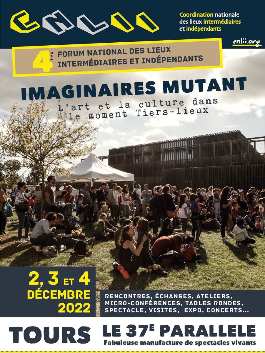 Imaginaires mutant • L'art et la #culture dans le moment #tierslieux • 4e Forum National des Lieux Intermédiaires et Indépendants. Accueilli et porté au #37eparallèle avec <a href="/Artfactories/">Artfactories/autresparts</a>, le réseau #ALiice et bien d'autres acteurs et actrices des liis cnlii.org