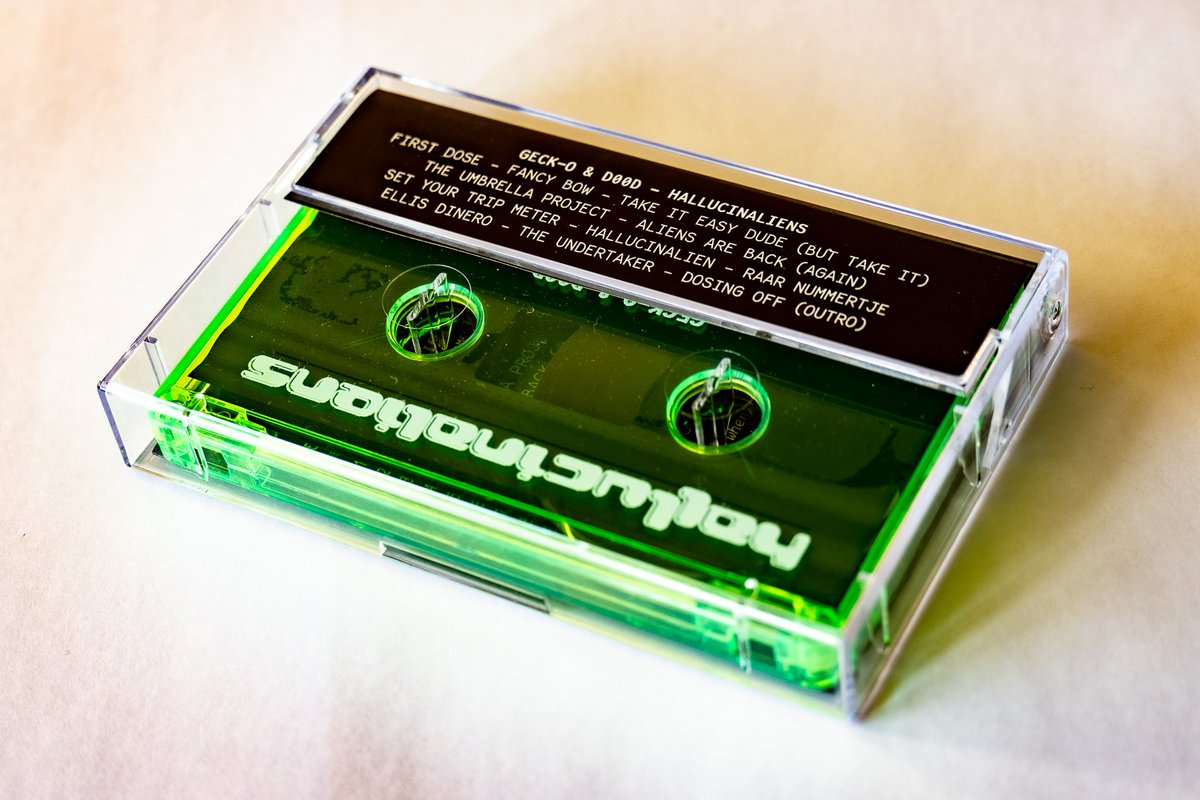 It's beautifully green and fascinatingly fluorescent, and there's actually also sound on it (we tested it ourselves on my ancient cassette deck) 🥰 

We know you want it. Go pre-order or pick it up at The Funky Cat #15 Daytime Rave this Saturday!