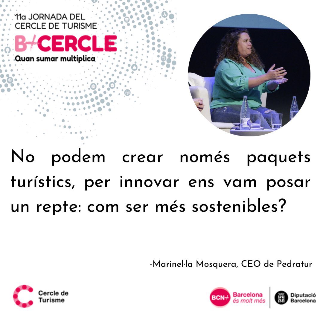 ✨ La <a href="/MarinellaMosque/">Marinel·la Mosquera</a> participa a la taula rodona B+ TURISME. Actors i reptes pel turisme de futur, on es debat sobre els reptes i accions necessàries per continuar evolucionant cap a un turisme més sostenible i digital.

Conduït per <a href="/xfontu/">Xavier Font Urgell</a>, cap de l'Oficina Tècnica de la <a href="/diba/">Diputació de Barcelona</a>