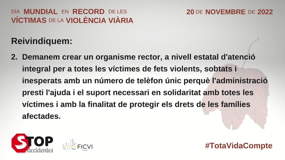 StopAcciCat's tweet photo. Reivindicacions del Dia Mundial en Record de les Víctimes de Violència Viària #DiaMundial #ObjectiuZero #WDoR2022 https://t.co/X95RrmPfHd