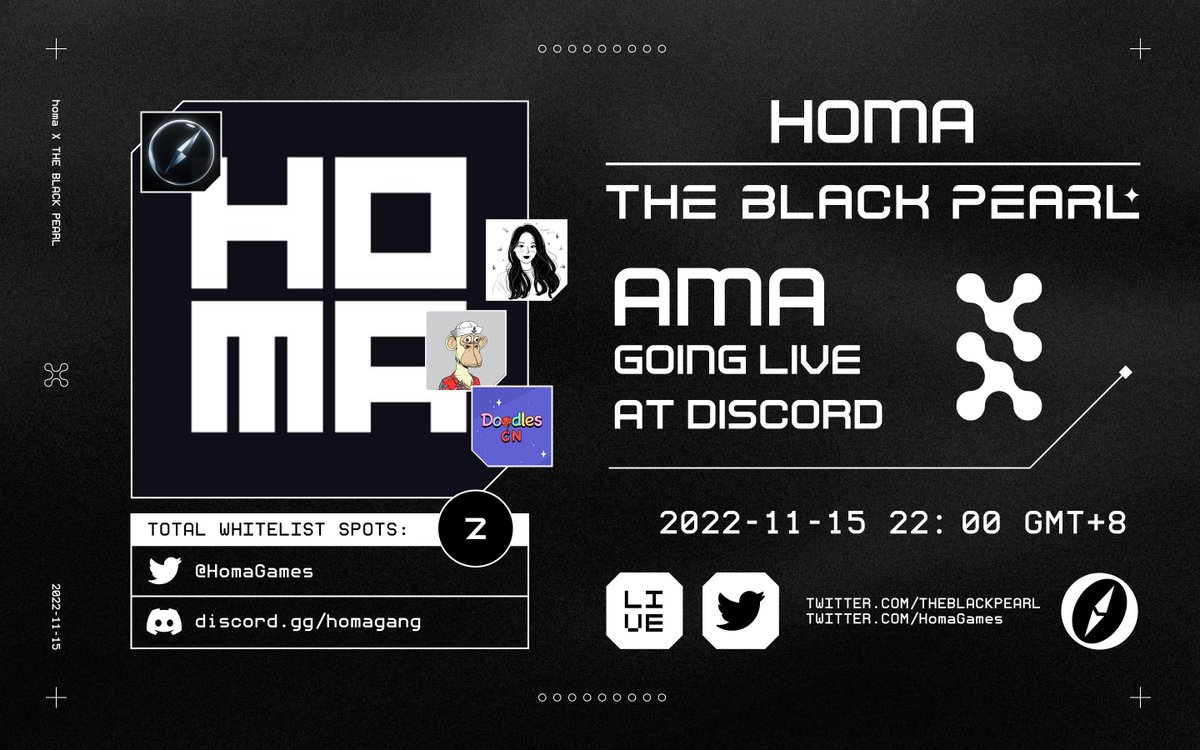 🎮Homa AMA for Chinese Fam at Jer's NFT World🎮

参加AMA 
↓
Homa WL x2 
(仅限船员可参与抽奖)

Like + RT
↓ 
TBP WL x1 
invite link x2

今晚10:00，不见不散 👇
discord.com/invite/jnw
