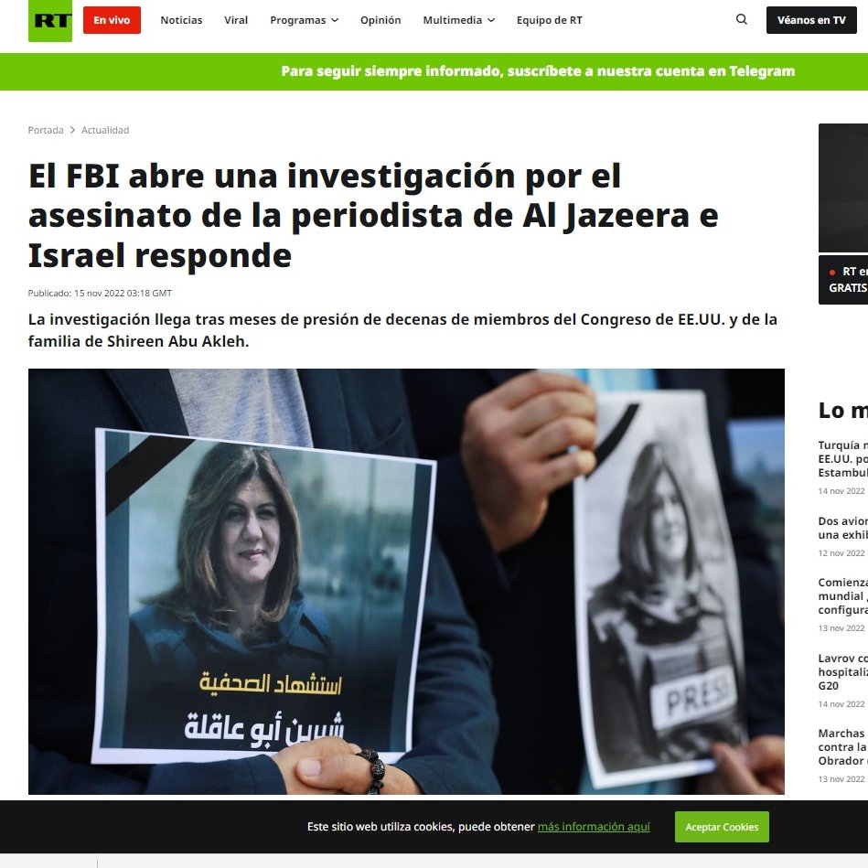 hojillasilva's tweet photo. El Dpto de Justicia de Estados Unidos notificó recientemente a Israel que el FBI abrió una investigación sobre la muerte de la periodista palestina Shireen Abu Akleh. Benny Gantz, Defensa de Israel, tildó de "grave error" y no cooperarán. 

Así actúa el sionismo invasor. https://t.co/ChJzoTuCZN