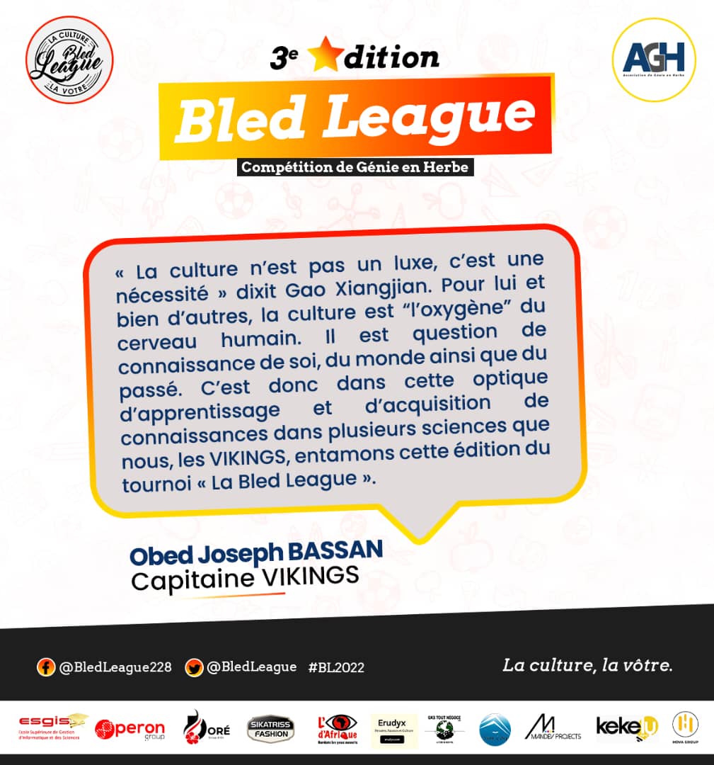 BledLeague's tweet photo. #BL2022 #GEHTogo #CultureGenerale #Ttwittos
"La culture est une nécessité" https://t.co/Av5ivYjqnI