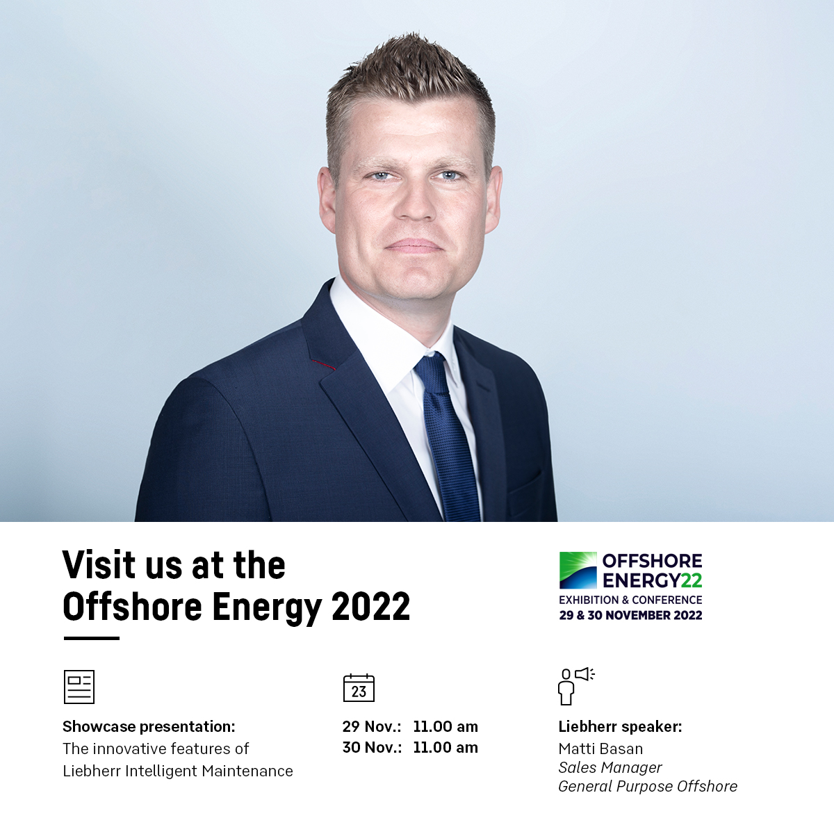 LH_Maritime's tweet photo. Only two weeks left until the opening of #OffshoreEnergy in Amsterdam, the Netherlands.
Matti Basan, Sales Manager General Purpose Offshore, will show the innovative functions of #LiMain, during a Showcase on both days at 11 am at our booth 1.411.
https://t.co/o2E2bh7QV1 https://t.co/caClQP36j9