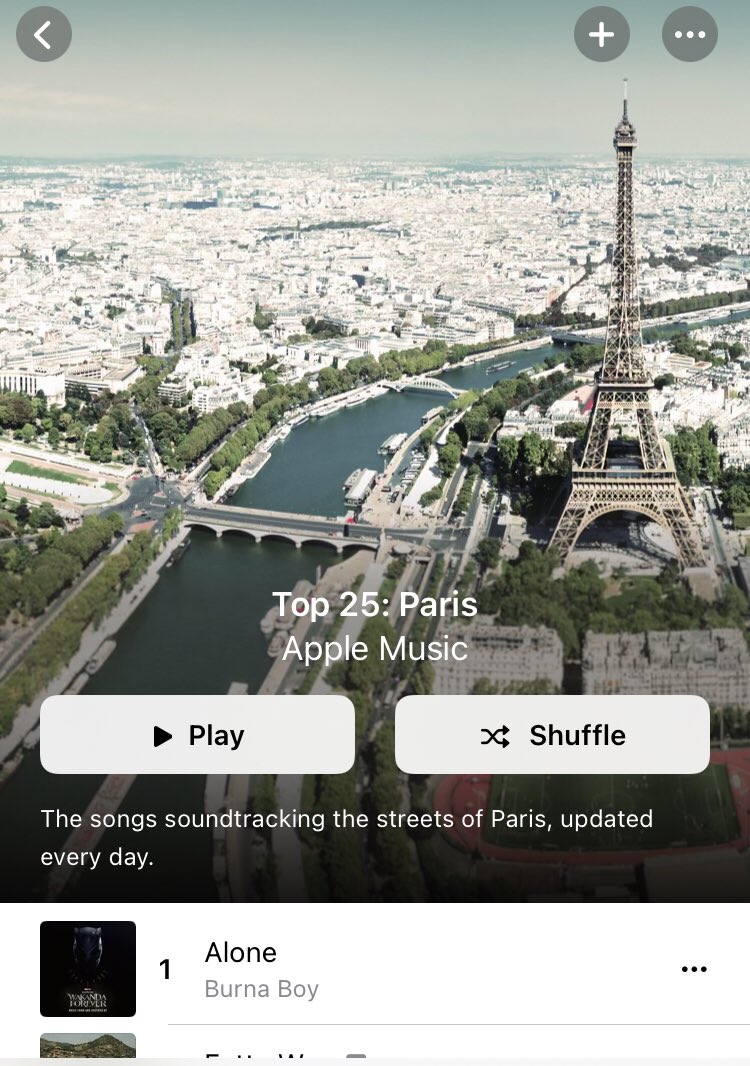 BurnaBoyPage's tweet photo. 🇫🇷 Paris Top 25:
Burna Boy’s “Alone” #1 *new peak 
Merci  Paris 🇫🇷🇫🇷 https://t.co/mj7O8vl1hF