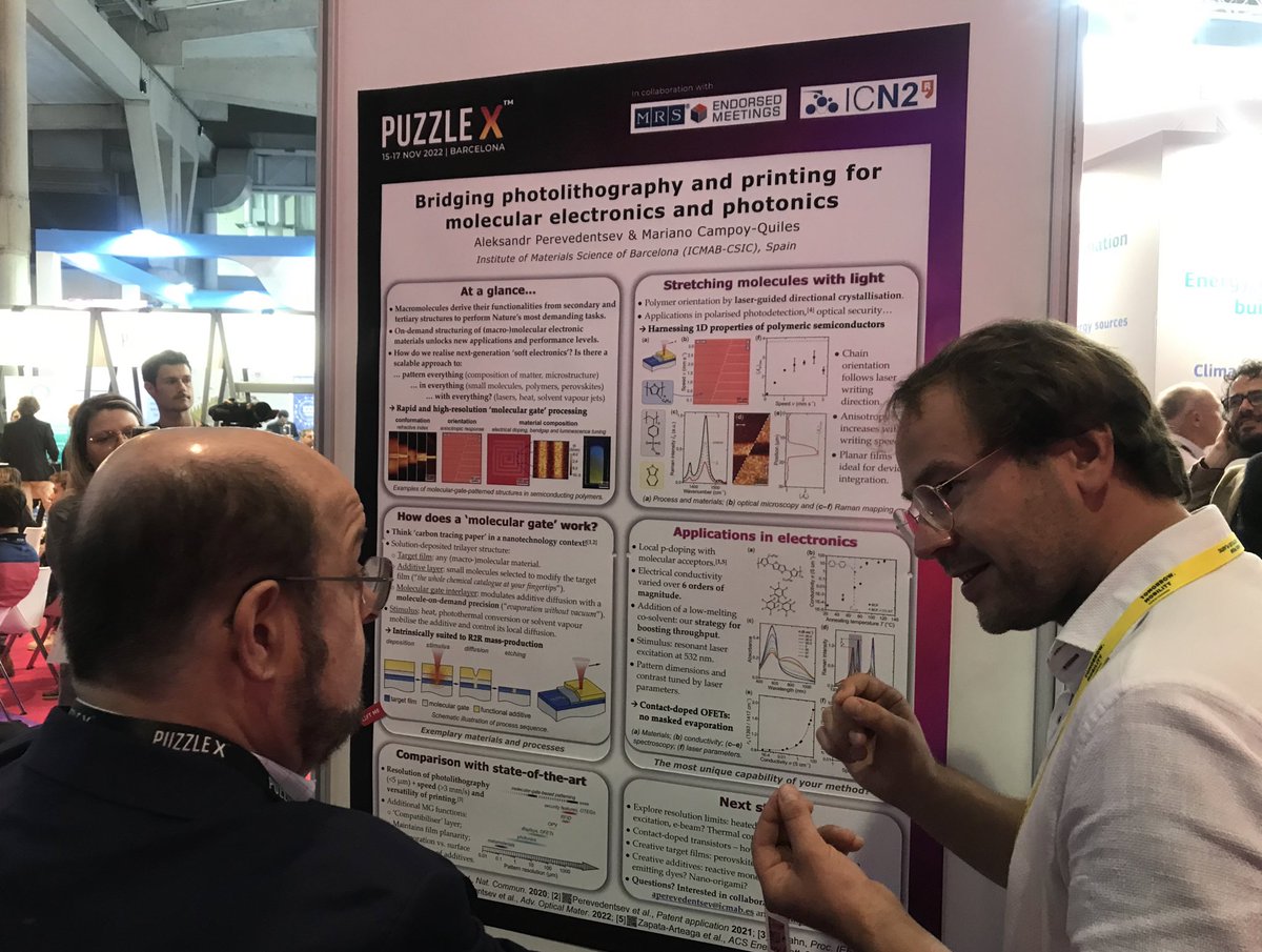 icmabCSIC's tweet photo. Poster session at #PuzzleX @puzzlex_io with #ICMABers Arevik Musheghyan-Avetisyan #LaserProcessing and Aleksandr Perevedentsev #MolecularGate #Nanopto https://t.co/hBTHWgGQmk