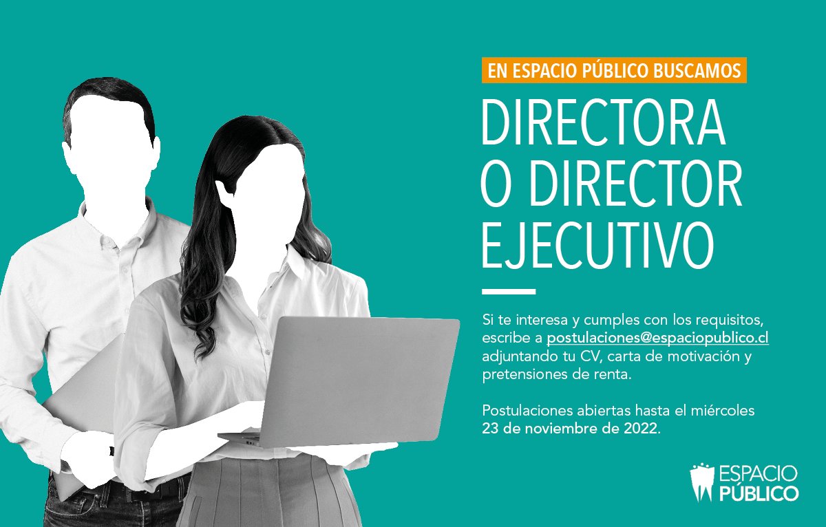 📌 ¡Sé parte de <a href="/EsPublicoCL/">Espacio Público</a>! Buscamos Directora o Director Ejecutivo que lidere nuestro centro de estudios. Si te interesa, revisa los requisitos y postula hasta el 23 de noviembre.

Más información 👉🏽pegasconsentido.cl/offer/director…