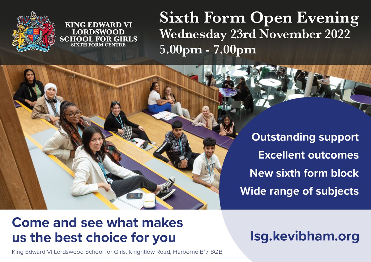 Join us for our sixth form open evening.  Wednesday 23rd November 5pm - 7pm
