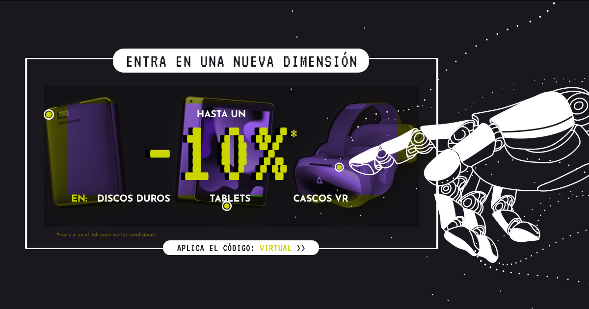 LDLC_ES's tweet photo. 🤖 PROMO 🤖 Hasta un 10% de descuento en DISCOS DUROS, TABLETS &amp; CASCOS VR
✍ Aplica el código: VIRTUAL en tu carrito
👉 https://t.co/Ig3crtX2Dk
✄ -------------------------
#ldlcespaña #tutiendaonline #promoldlc #hitech  #planazoldlc https://t.co/vziSgXvvaq