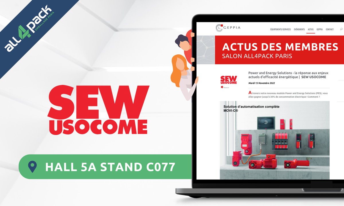 GEPPIA's tweet photo. [💬 ACTUS ALL4PACK] @SEWUSOCOME, membre du GEPPIA, sera présent Hall 5A C077 à @ALL4PACK !
Découvrez à l'occasion la dernière actualité de SEW : Power and Energy Solutions - la réponse aux enjeux actuels d’efficacité énergétique

#GEPPIA  #SEWUSOCOME #TousConnectésSEW  #energy https://t.co/DjfJbdwhzE