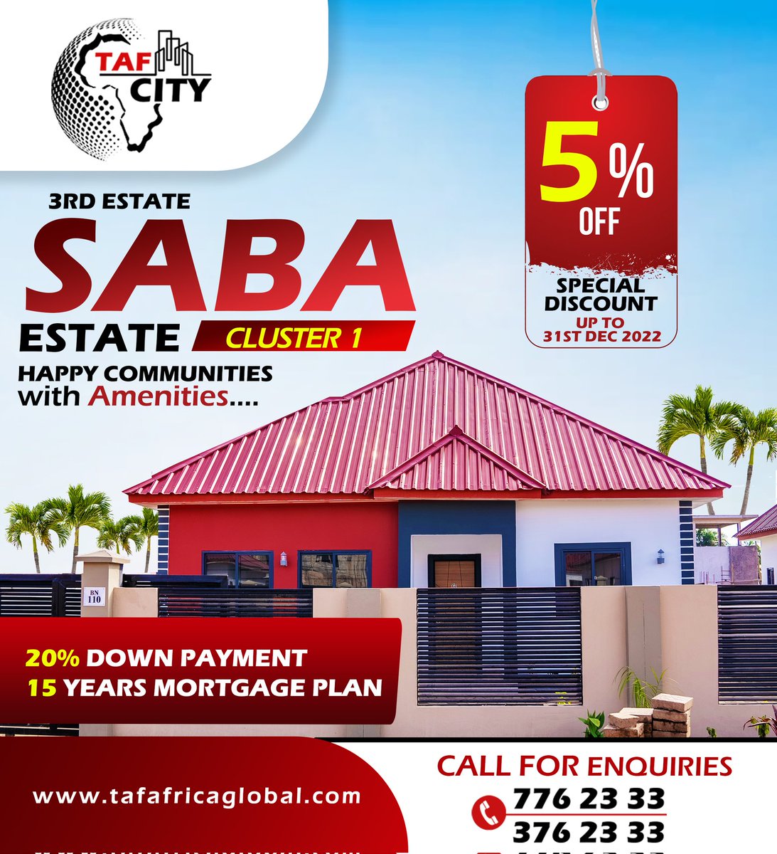 tafafricaglobal's tweet photo. TAF City’s 3rd Estate Saba is released :)🎊🎉

Hurry and Reserve your plot in Saba TODAY and secure the 5% introductory offer!

Contact us today on:
(+220) 776 2333 / 376 2333
sales@tafafricaglobal.com

#tafafricaglobal #tafcity #taf #sabaestate #realestate #gambia  #smartcity https://t.co/gsByjwwNuz