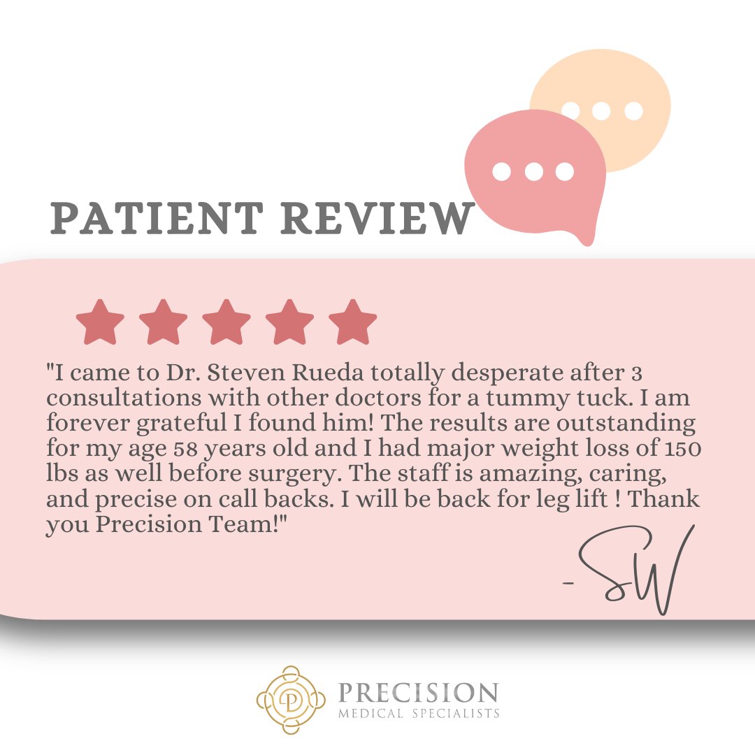 PrecisionMDs's tweet photo. Always honored when a patient takes the time to share their great experience.
#Testimonialtuesday #Precisionmds #drstevenrueda #palmbeachplasticsurgery #plasticsurgery #palmbeachplasticandcosmeticsurgery #palmbeachfl #floridaplasticsurgery #precisionmedicalspecialists #5stars https://t.co/icN8tRS7D9