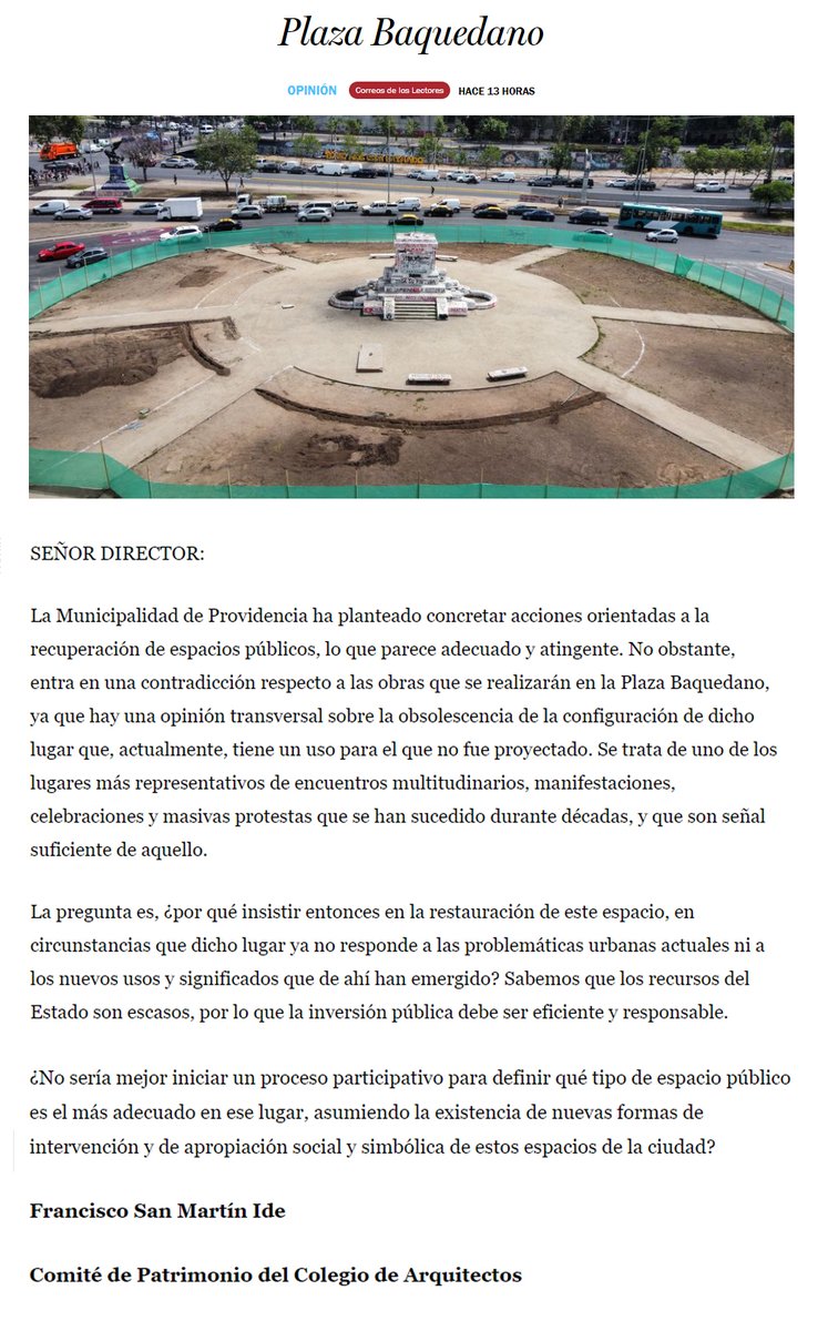 Carta al Director, publicada hoy en <a href="/latercera/">La Tercera</a>