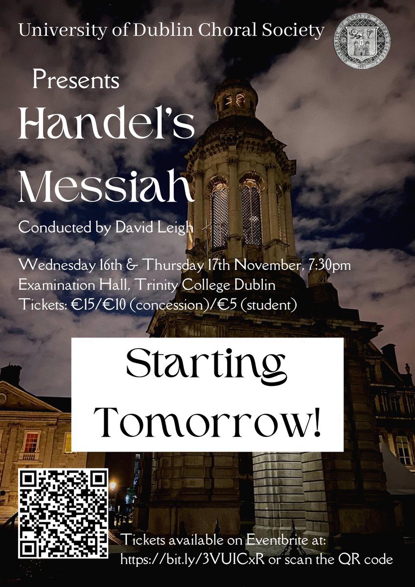 udcs's tweet image. We are delighted to be only one day away from the first of our two performances of Handel's Messiah. Make sure to grab your tickets here: eventbrite.ie/e/udcs-present…