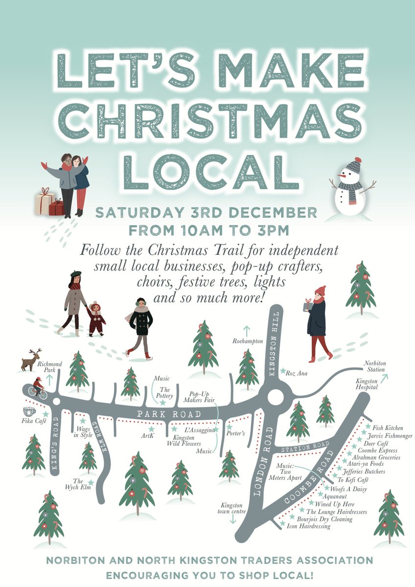 Christmas Market in Park Road and Coombe Road back this year Lets Make Christmas Local! Saturday 3rd December.
 local Traders Associations in North Kingston and Norbiton have worked incredibly hard to make the Christmas market and trail a reality this year. 🎄