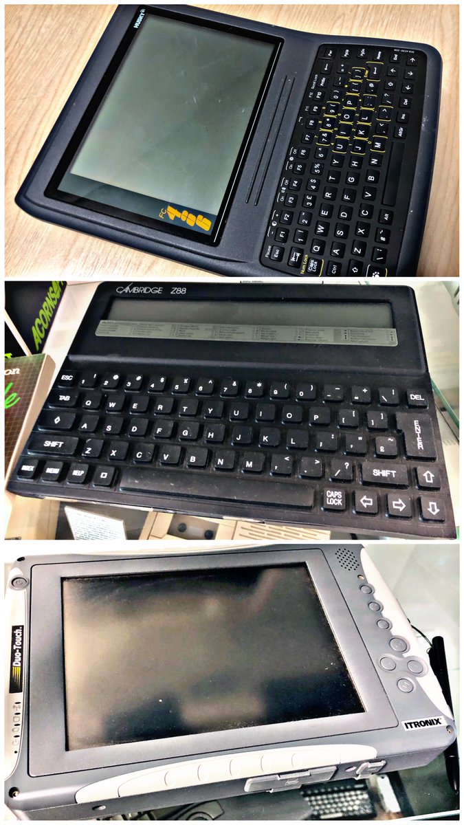 SWRetroComp's tweet photo. Today’s #RetroTrio offers you the Husky #FC486, Cambridge #Z88 and #Itronix #DuoTouch. Which will you keep, gift to a friend and delete forever? #RetroComputing #ComputerHistory #VintageComputing https://t.co/ouaG12ucpV