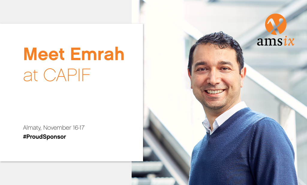AMS_IX's tweet photo. Emrah is heading to #Almaty for #CAPIF1 tomorrow. We look forward to hearing the #peering and #IXPs updates and meeting the of Central Asia #community! #proud #silversponsor #Kazakhstan https://t.co/ALQDg6Bx2K