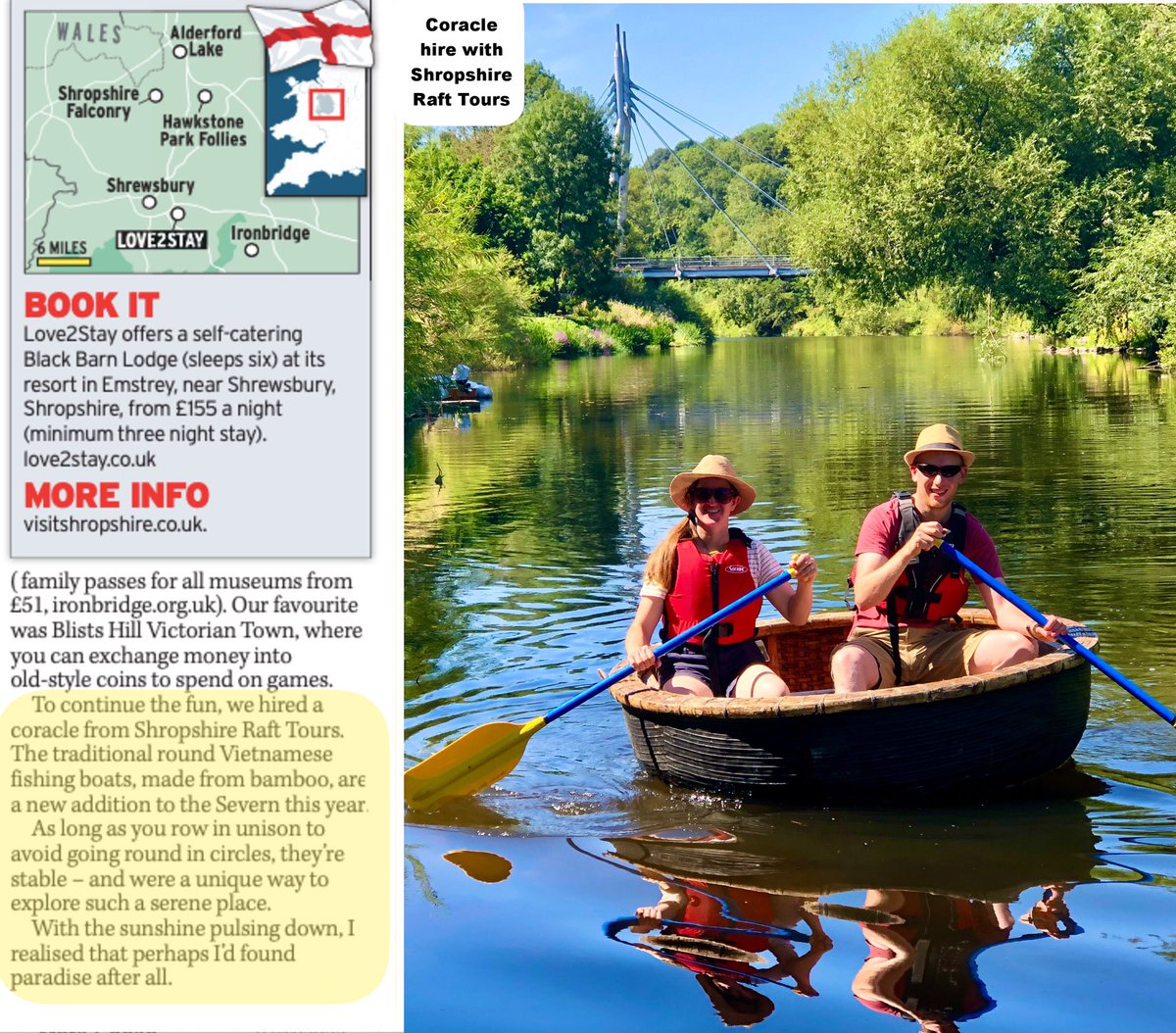 HireCanoe's tweet photo. Great news! Following on from our TV segment on Susan Calman’s Grand Day Out, we had a great mention in the Daily Star and Sunday Mirror in their article on Shropshires sights after we welcomed journalist Fiona Whitty in the summer to sample our coracles for hire #gorafting https://t.co/MJkSnymFUS