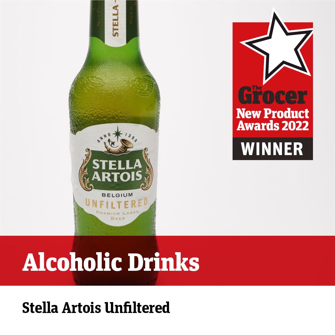 The #NewProductAwards winner for Alcohol is: Stella Artois Unfiltered Congratulations @StellaArtois 🎖️