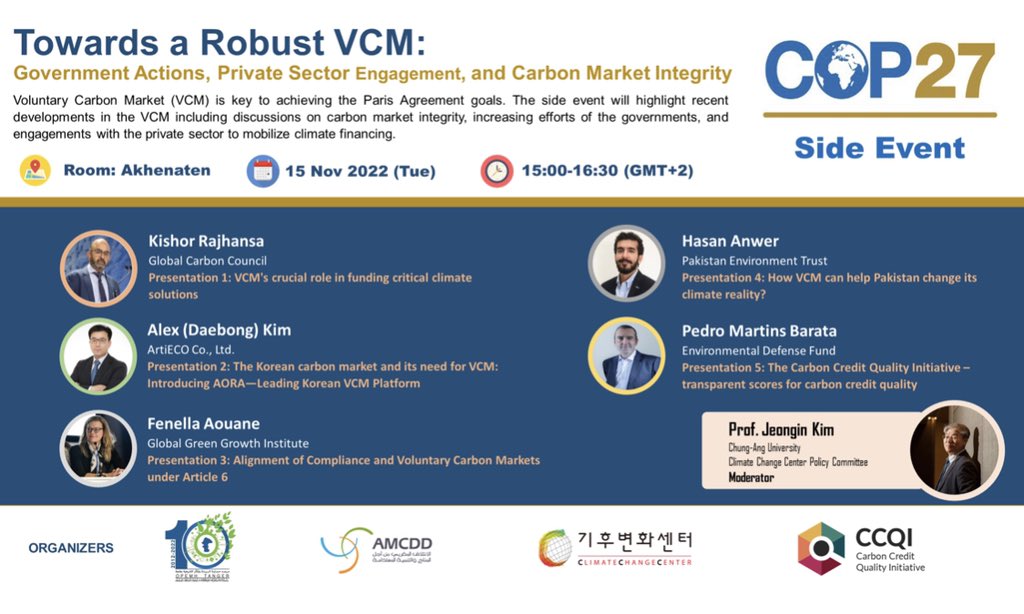 Carbon Pathways Programme Director @HasanAnwer10 will be presenting at #COP27 today 🌿

Hasan will be giving a presentation titled “how #voluntarycarbonmarkets can help #Pakistan change its climate reality” 

#climatechange #decarbonization #cop27egypt