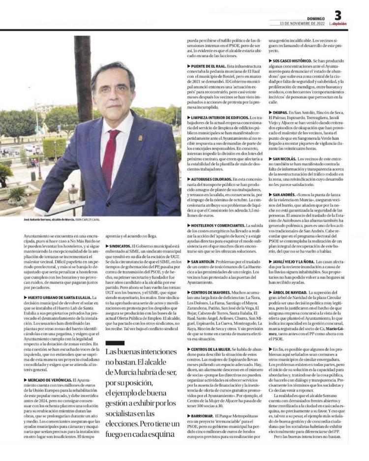 soscascoh's tweet photo. 🗞️LAS TRIBULACIONES DEL ALCALDE SERRANO (Angel Montiel)

¿Estamos verdaderamente en #Murcia en un incendio inacabable con tantos frentes abiertos donde únicamente las buenas intenciones no bastan? https://t.co/FHFtIn9xv8