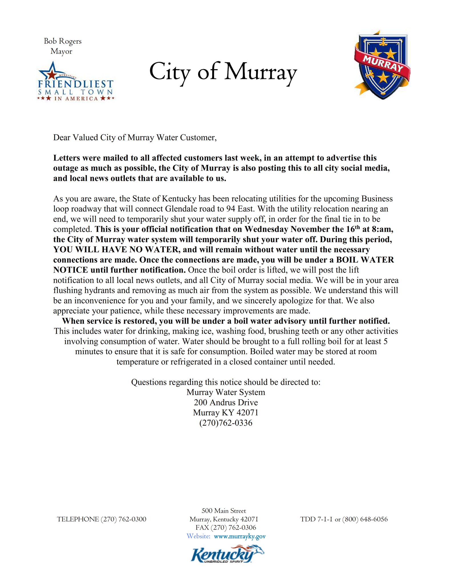 City of Murray on Twitter "Notice on behalf of Murray Water System