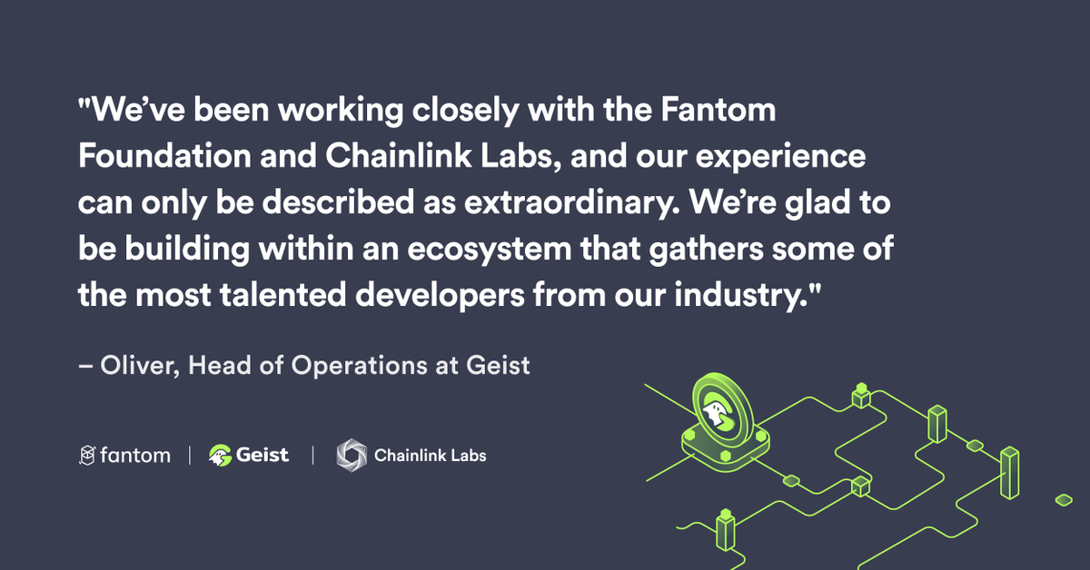 chainlink's tweet photo. As the largest money market on @FantomFDN, @GeistFinance aims to provide a world-class user experience. 

Check out what it takes to attract #Web3 users to your #DeFi protocol &amp; learn why choosing the right oracle solution is mission-critical to success ⬇️
https://t.co/ryPfry0zwX https://t.co/AwhUxhgZfB