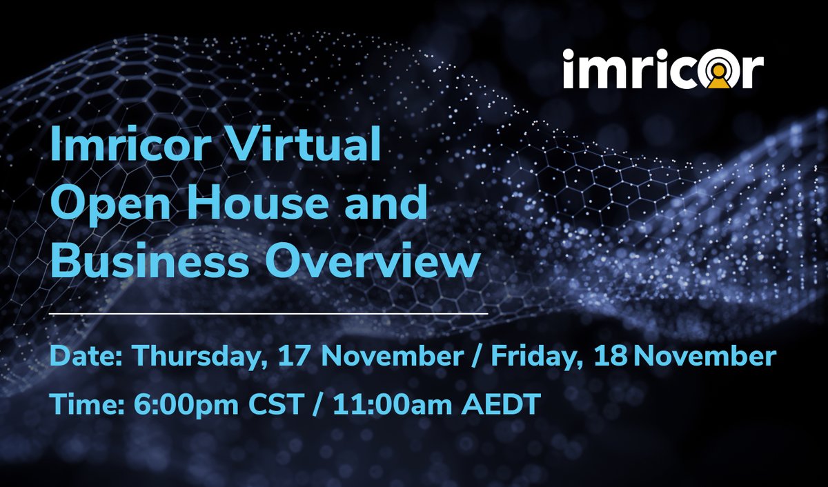 imricor's tweet photo. Investors: Ever wonder what Imricor is all about? Join us for an update on our current portfolio as well as information on our new products &amp; clinical studies! Register today! https://t.co/LChF95L1JS
Thursday, 17 November 6:00pm CST / Friday, 18 November, 11:00am AEDT #investors https://t.co/hviRagvZCr