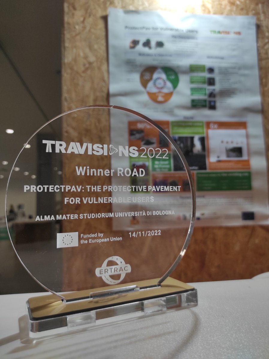 I am grateful: <a href="/TRAVisions/">TRA Visions</a> YRC-Road winner with the "ProtectPav"idea 🚴‍♀️🚶🏿‍♀️, part of my #PhD within #SaferUp!
Thanks to my supervisors, the sponsor <a href="/ERTRAC_EU/">ERTRAC</a>, the #TRAVISION &amp; #TRA2022 organizing team for the warm welcome and to the young researchers, a pleasure meeting you all!