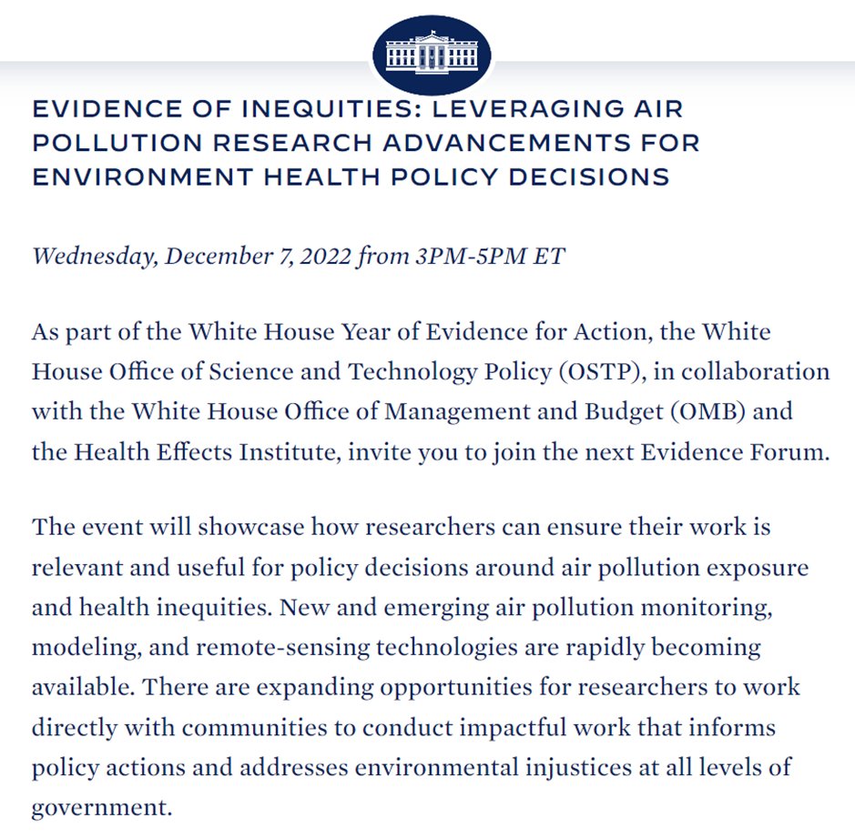 GGoldman46's tweet photo. Join @WHOSTP and @HEIresearch Dec 7 for an Evidence Forum, Leveraging Air Pollution Research for Environmental Health Policy Decisions. Speakers include @rmfrosch, @BeamerPaloma, @DrKristiPullen, @ProfAnaBaptista, @dan_greenbaum, and more. 

Register here: https://t.co/QiivBv2Gia https://t.co/fMo5ogHJ2Q